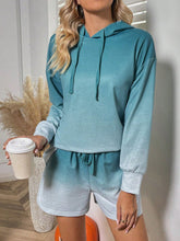 Ombre Drop Shoulder Drawstring Hoodie & Shorts